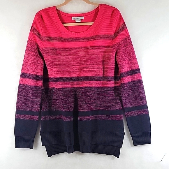 LIZ CLAIBORNE Ombre Hot Pink to Navy Blue Rounded Neckline Long Sleeve Sweater L - Picture 1 of 7